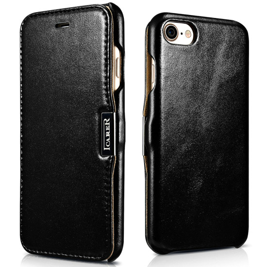 iCarer Vintage Series Side-Open Δερμάτινη Θήκη Apple iPhone SE 2022 / 2020 / 8 / 7 - Black (RIP702BL)