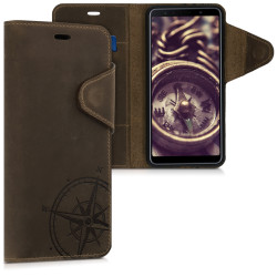 Kalibri Δερμάτινη Suede Θήκη - Πορτοφόλι Samsung Galaxy A7 (2018) - Brown Compass