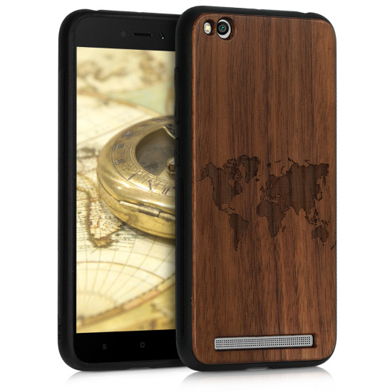 KW Ξύλινη Θήκη Xiaomi Redmi 5A - World Map - Dark Brown (46184.01)