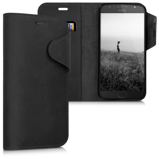 Kalibri Δερμάτινη Suede Θήκη - Πορτοφόλι Motorola Moto G5S Plus - Black (42827.01)