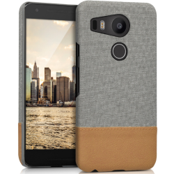 KWmobile Σκληρή Θήκη Canvas & PU Leather - LG Nexus 5X - Light Grey / Brown (37625.25)