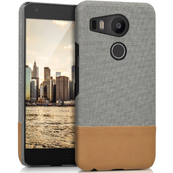 KWmobile Σκληρή Θήκη Canvas & PU Leather - LG Nexus 5X - Light Grey / Brown (37625.25)