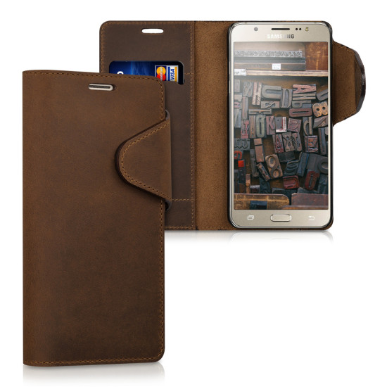 Kalibri Δερμάτινη Suede Θήκη - Πορτοφόλι Samsung Galaxy J5 2016 - Καφέ (40095.05)
