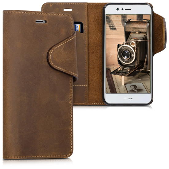 Kalibri Δερμάτινη Suede Θήκη - Πορτοφόλι Huawei Nova 2 - Brown (43624.05)
