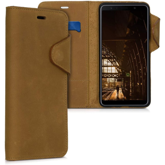 Kalibri Δερμάτινη Suede Θήκη Πορτοφόλι Samsung Galaxy A7 2018 - Light Brown (46602.24)