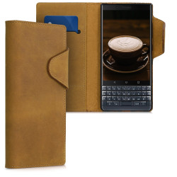 Kalibri Δερμάτινη Suede Θήκη - Πορτοφόλι Blackberry KEY2 - Light Brown (45440.24)