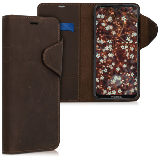 Kalibri Δερμάτινη Suede Θήκη - Πορτοφόλι Motorola Moto G7 / Moto G7 Plus - Brown (47650.05)