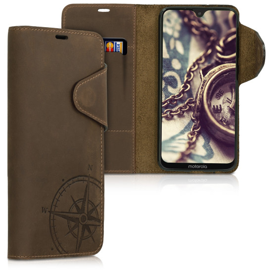 Kalibri Δερμάτινη Suede Θήκη - Πορτοφόλι Motorola Moto G7 / Moto G7 Plus - Brown (47651.01)