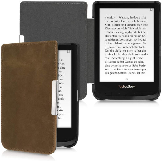 Kalibri Δερμάτινη Flip Θήκη - Pocketbook Touch Lux 4 / Basic Lux 2 / Touch HD 3 / Color 2020 - Leather Protective e-Reader Case - Brown (47810.05)