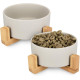 Navaris Ceramic Elevated Cat Bowls - Σετ με 2 Μπολ Φαγητού και Νερού με Βάση από Μπαμπού για Κατοικίδια - 850ml - Grey / Brown (48350.22)