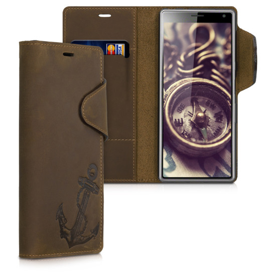 Kalibri Δερμάτινη Suede Θήκη - Πορτοφόλι Sony Xperia 10 - Brown (48773.02)