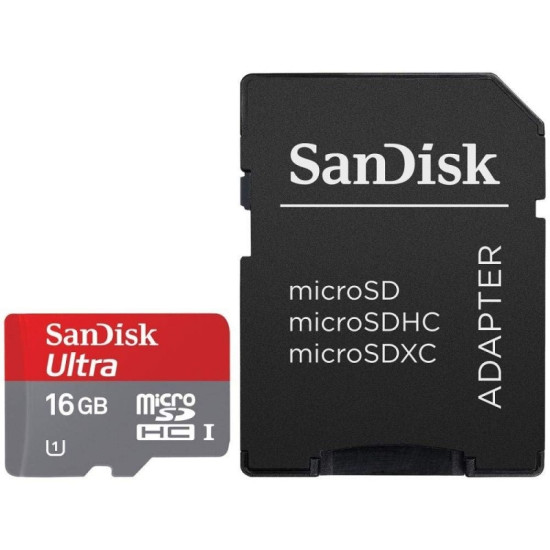 SanDisk Κάρτα Μνήμης Ultra microSDHC 16GB Class 10 98MB/s UHS-I Με Αντάπτορα - Grey / Red (SDSQUAR-016G-GN6MA)