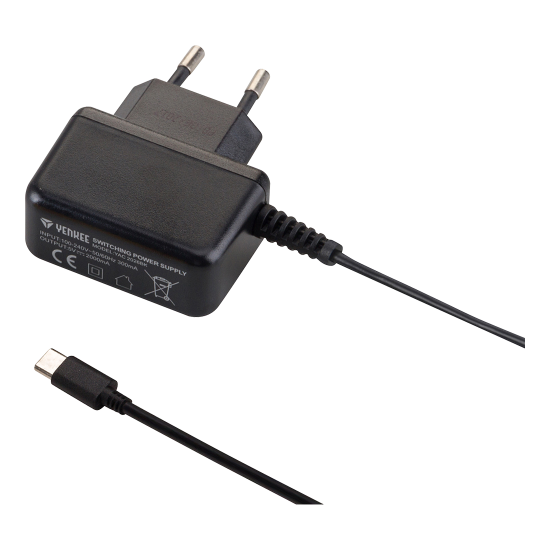 Yenkee Wall Charger με Ενσωματωμένο Καλώδιο Usb Type - C 2Α - Black (YAC2026BK)
