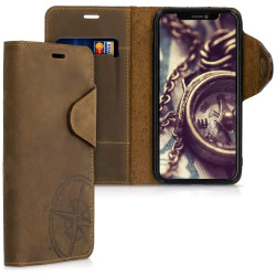 Kalibri Δερμάτινη Suede Θήκη Πορτοφόλι Apple iPhone 11 - Navigational Compass / Brown (49808.01)