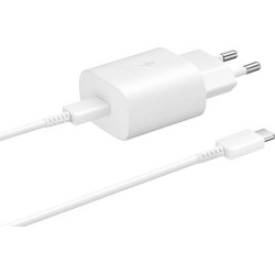 Official Samsung Φορτιστής Ταξιδιού Type - C σε Type - C με Καλώδιο Fast Charge - 100cm - 25W - White (EP-TA800XWEGWW)