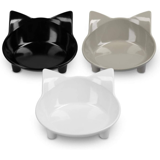 Navaris Cat Bowls with Ears Set of 3 - Σετ με 3 Μπολ Φαγητού και Νερού σε Σχήμα Γάτας - Black / Grey / White (50737.03)