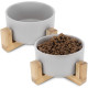 Navaris Ceramic Elevated Cat Bowls - Σετ με 2 Μπολ Φαγητού και Νερού με Βάση από Μπαμπού για Κατοικίδια - 550 ml - Grey / Brown (48350.1.22)