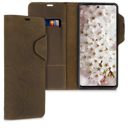 Kalibri Δερμάτινη Suede Θήκη - Πορτοφόλι Samsung Galaxy A71 - Flower Twins - Brown (51779.01)