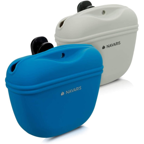 Navaris Θήκη Τροφής Εκπαίδευσης Σκύλων με Clip Ζώνης - Soft Treat Pouch for Dog Walks - 2 Τεμάχια - Dark Blue / Grey (51332.02)