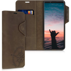 Kalibri Δερμάτινη Suede Θήκη Πορτοφόλι Sony Xperia 10 II - Navigational Compass / Brown (51968.01)