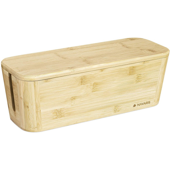 Navaris Bamboo Cable Box - Κουτί Οργάνωσης Καλωδίων από Μπαμπού με Καπάκι - 32 x 12 x 11cm - Bamboo (52804.01)