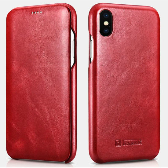 iCarer Vintage Series Curved Edge Folio - Δερμάτινη Θήκη iPhone XS Max - Red (RI902-RD)