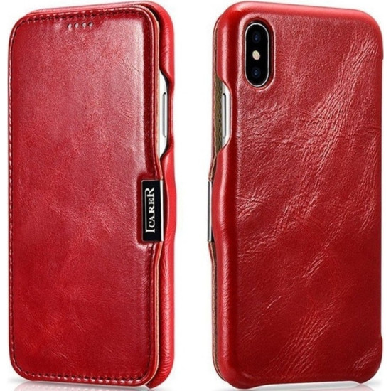 iCarer Vintage Series Side-Open Δερμάτινη Θήκη iPhone XS Max - Red (RI904-RD)