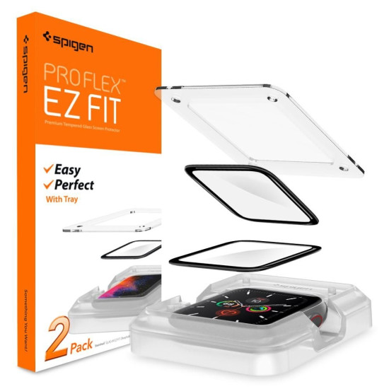 Spigen ProFlex "EZ FIT" Tempered Glass - Fullface Αντιχαρακτικό Γυαλί Οθόνης Apple Watch SE/6/5/4 (44mm) - 2 Τεμάχια (AFL01220)