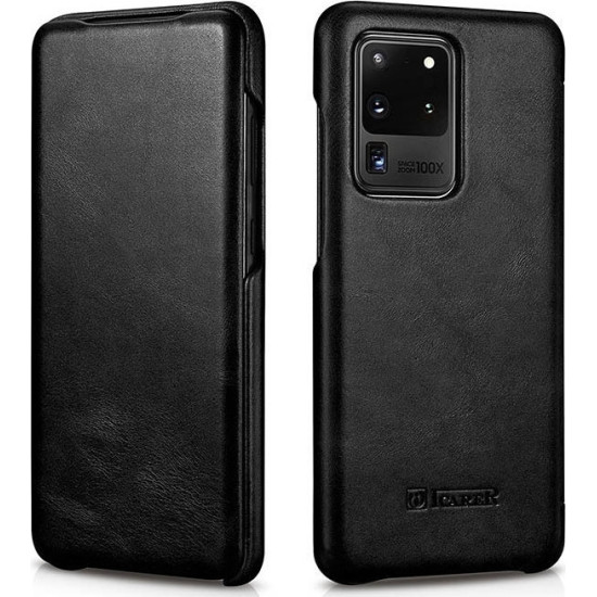 iCarer Vintage Series Curved Edge - Δερμάτινη Θήκη Samsung Galaxy S20 Ultra - Black (RS992008-BK)