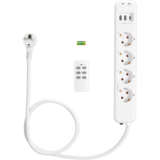 Navaris Remote Control Power Strip - Πολύπριζο με 4 Υποδοχές με Τηλεχειριστήριο και 2 x USB-A / 1x Type-C - White (53169.02)