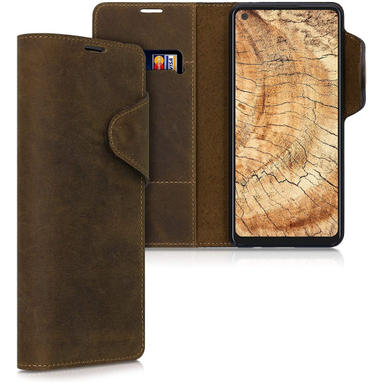 Kalibri Δερμάτινη Suede Θήκη Πορτοφόλι Samsung Galaxy A21s - Brown (53275.05)