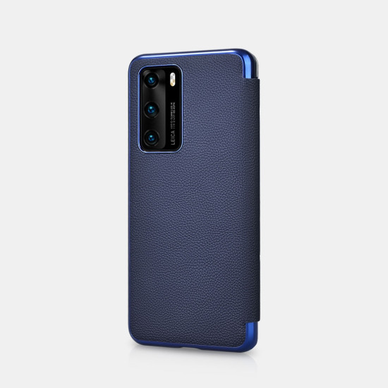 iCarer Grained Series Δερμάτινη Smart Flip Θήκη Huawei P40 - Blue (XHP40003-BU)