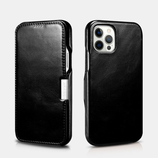 iCarer Vintage Series Side-Open Δερμάτινη Θήκη Apple iPhone 12 / 12 Pro - Black (RIX1210-BK)
