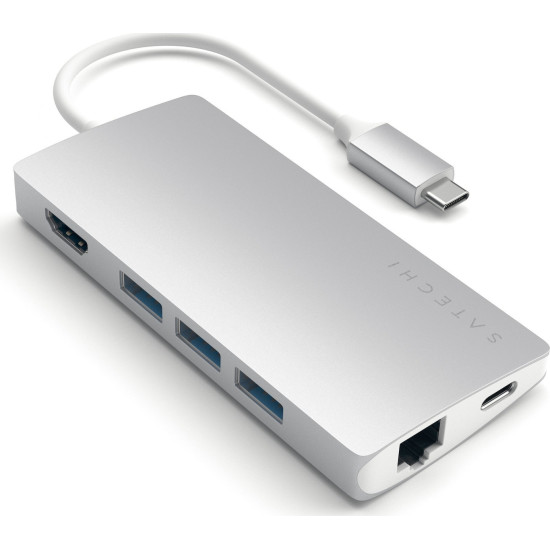 Satechi Type-C USB 4K Multiport Adapter Hub V2 - Mε 1x USB Type-C / 3x USB 3.0 / 1x HDMI / 1x Micro SD / SD / 1x Ethernet - Silver (ST-TCMA2S)