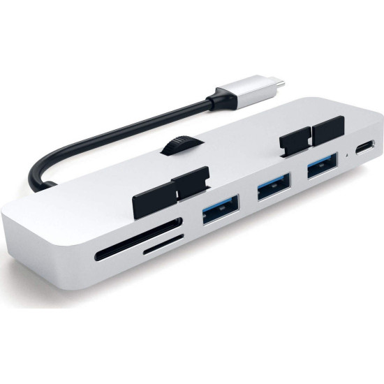Satechi Αντάπτορας Type-C Clamp Hub Pro για iMac - Με 3x USB-A / 1x Type-C / 1x SD & Micro SD - Silver (ST-TCIMHS)