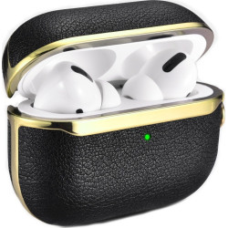 iCarer Electroplating PU Leather Θήκη για Apple AirPods Pro 1st Gen - Black / Gold (IAP054-BK)