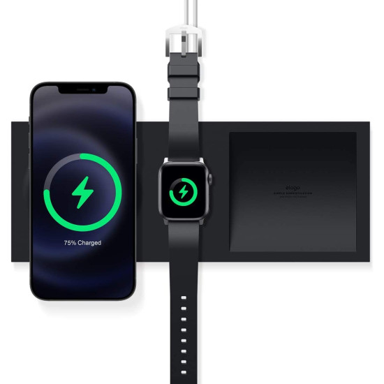 Elago MagSafe Charging Tray Duo - Βάση Σιλικόνης για τον Ασύρματο Φορτιστή MagSafe & Φορτιστή Apple Watch - Black (EMSTRAY-DUO-BK)