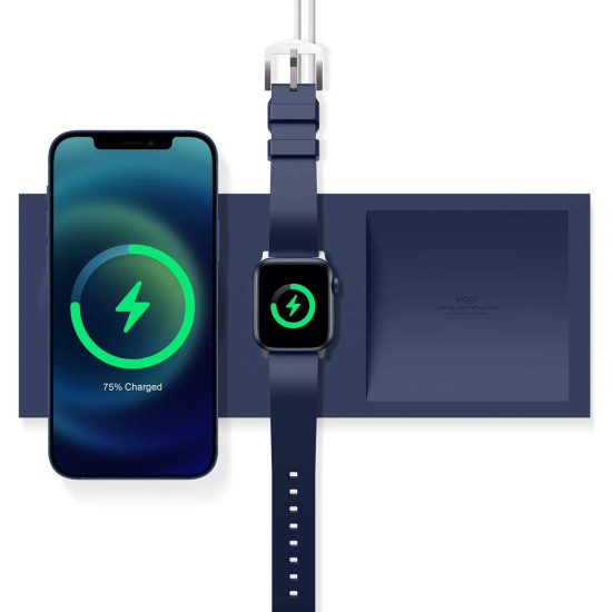 Elago MagSafe Charging Tray Duo - Βάση Σιλικόνης για τον Ασύρματο Φορτιστή MagSafe & Φορτιστή Apple Watch - Jean Indigo (EMSTRAY-DUO-JIN)