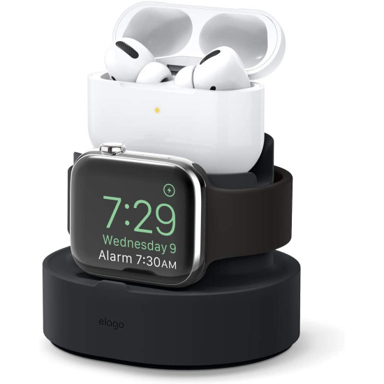 Elago Duo Pro Charging Stand - Βάση Σιλικόνης για τον Φορτιστή Apple Watch / iPhone / Airpods Pro 2nd Gen / 1st Gen - Black (EST-DUOPRO-BK)