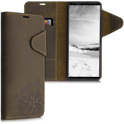 Kalibri Δερμάτινη Suede Θήκη Πορτοφόλι Sony Xperia 1 III - Navigational Compass / Brown (54851.01)