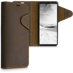 Kalibri Δερμάτινη Suede Θήκη Πορτοφόλι Sony Xperia 5 III - Navigational Compass / Brown (54853.01)