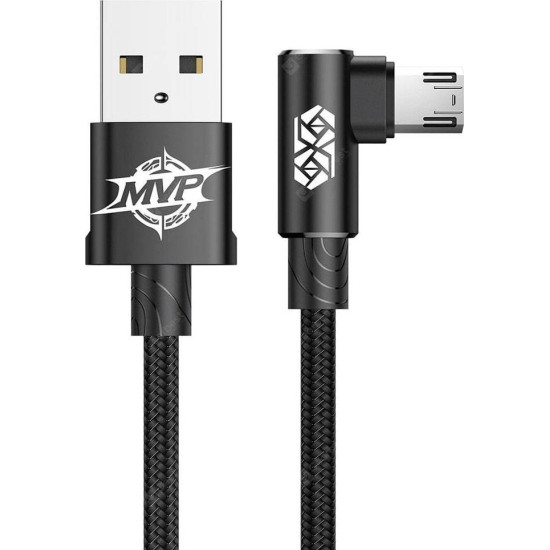 Baseus MVP Elbow - Καλώδιο Φόρτισης και Μεταφοράς Δεδομένων 1.5A - USB 2.0 σε Ορθή Γωνία MicroUSB - 200cm - Black (CAMMVP-B01)
