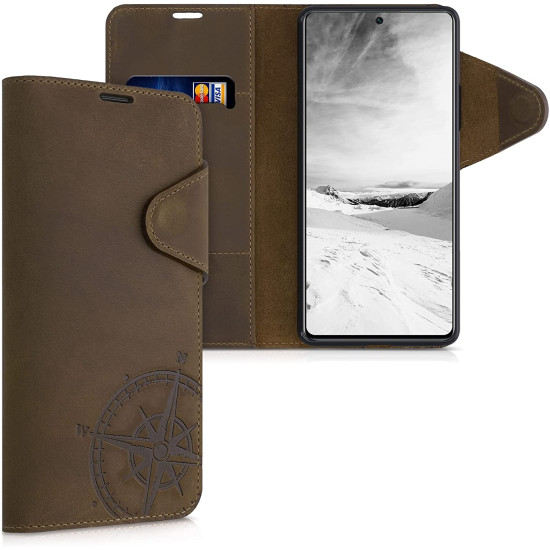 Kalibri Δερμάτινη Suede Θήκη Πορτοφόλι Xiaomi 11T / 11T Pro - Navigational Compass / Brown (56315.01)