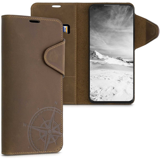 Kalibri Δερμάτινη Suede Θήκη Πορτοφόλι Xiaomi Mi 11 - Navigational Compass / Brown (56319.01)