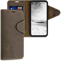 Kalibri Δερμάτινη Suede Θήκη Πορτοφόλι Google Pixel 4a - Flower Twins / Brown (53659.02)