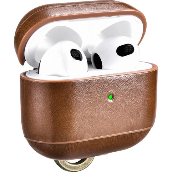 iCarer Vintage Δερμάτινη Θήκη με Γάντζο για Apple AirPods 3rd Gen - Brown (IAP057-BN)