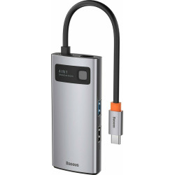 Baseus Metal Gleam Series 4 in 1 - Hub Docking Station Type-C σε 1 x Type-C / 1 x HDMI 4K 30 Hz / 1 x USB 3.2 / 1 x USB 2.0 - 100W - Gray (CAHUB-CY0G)