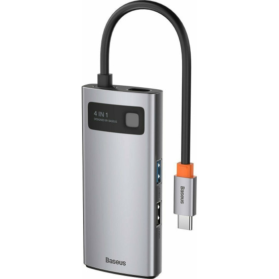 Baseus Metal Gleam Series 4 in 1 - Hub Docking Station Type-C σε 1 x Type-C / 1 x HDMI 4K 30 Hz / 1 x USB 3.2 / 1 x USB 2.0 - 100W - Gray (CAHUB-CY0G)