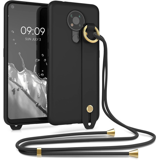 KWmobile Θήκη Σιλικόνης με Λουράκι Λαιμού και Finger Holder - Nokia 3.4 - Black (56487.01)