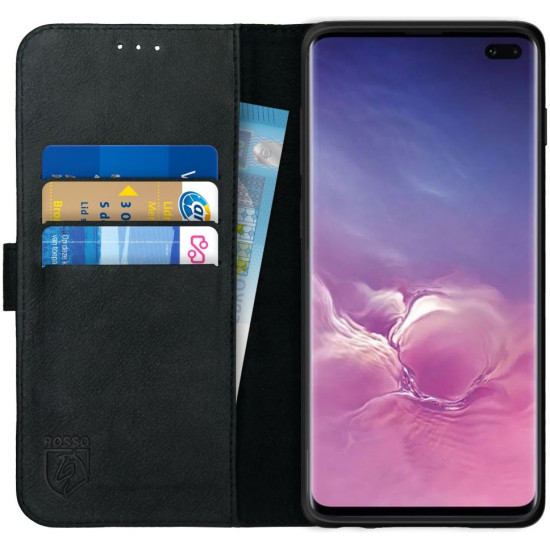 Rosso Deluxe Δερμάτινη Θήκη Πορτοφόλι Samsung Galaxy S10 Plus - Black (8719246180989)